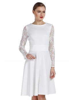 KOLLARI DANTEL KLOŞ ELBİSE – BEYAZ